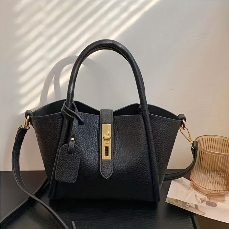 Classic Crossbody Bag Turn Lock Shoulder Bag Solid Minimalist Satchel Bag