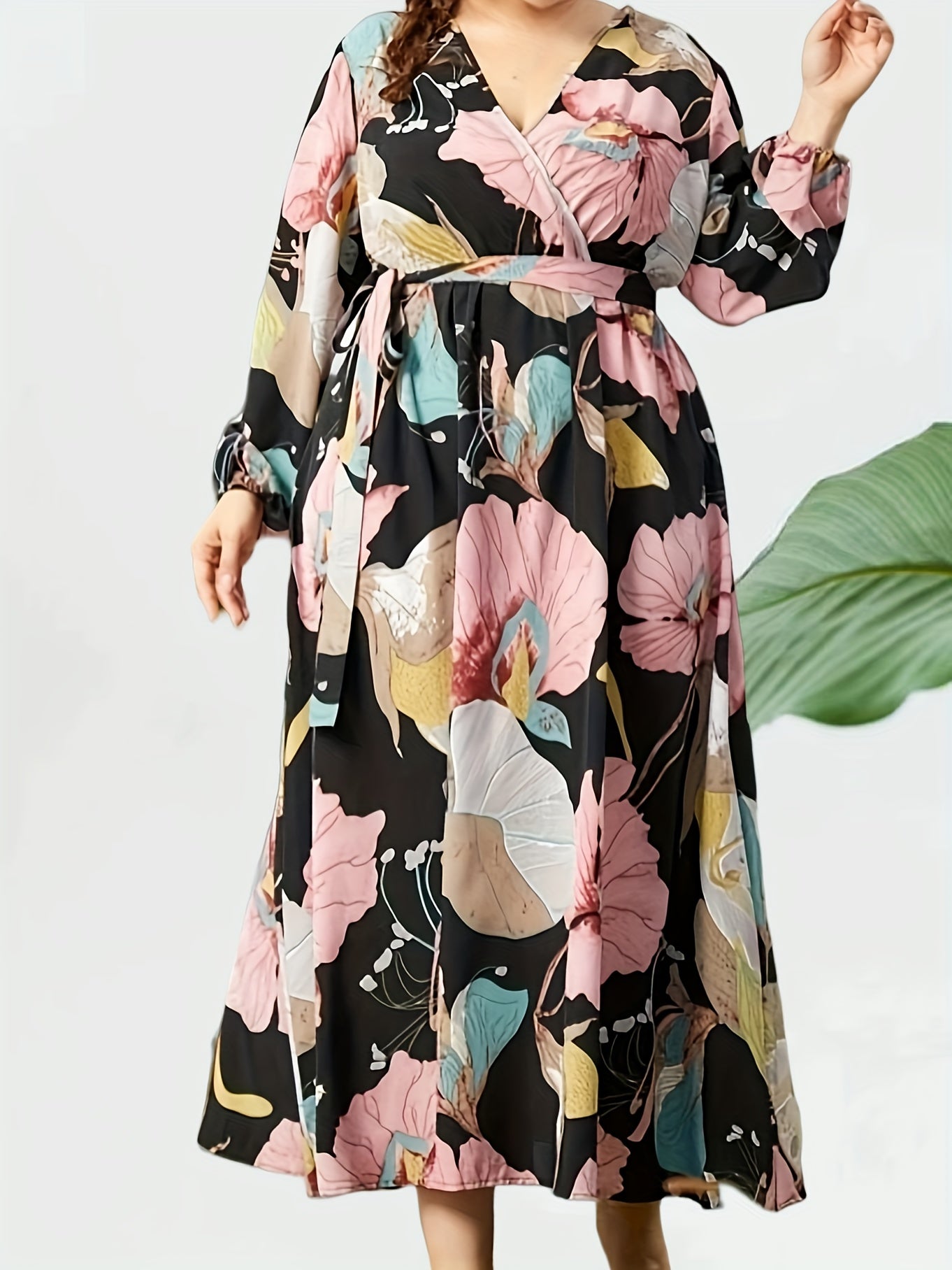 Floral Lantern Sleeve Maxi Dress With Belt