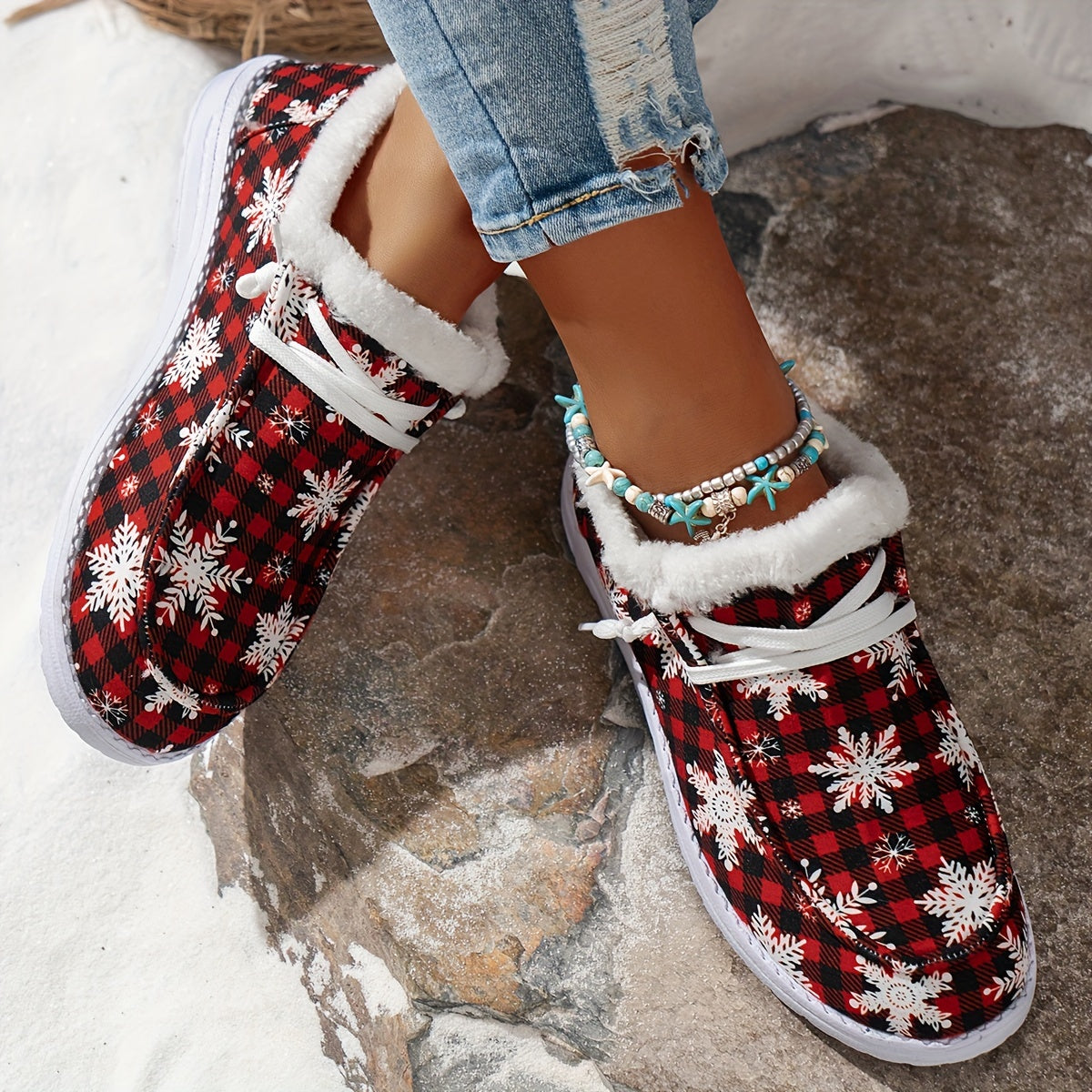 Christmas Elements Pattern Warm Flat Shoes Non slip Snow Sneakers