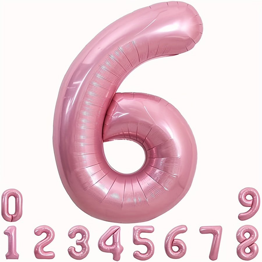 40 Inch Macaron Pink Number Balloons 0-9 with Ribbon & Straw