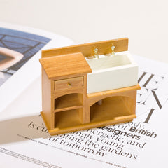 1:12 Scale Wooden Vanity with Mirror Rustic Bathroom & Kitchen Decor