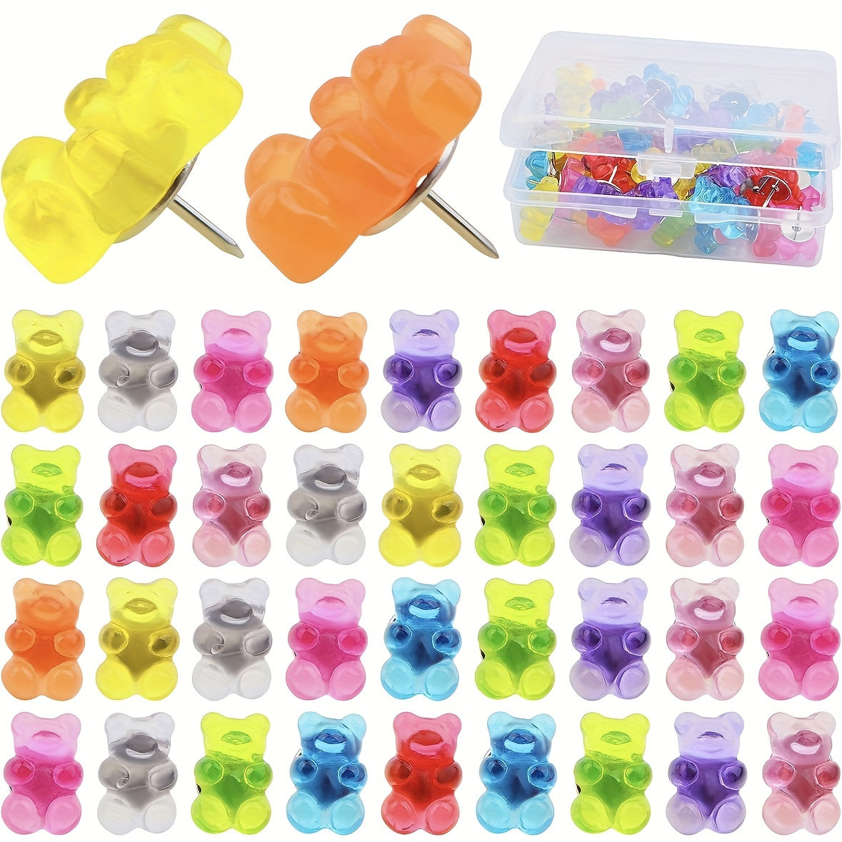 50pcs Bear Pushpins Translucent Decorative Pins for Cork Boards