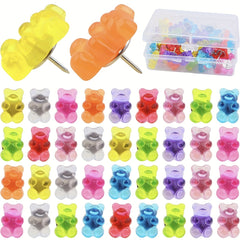 50pcs Bear Pushpins Translucent Decorative Pins for Cork Boards