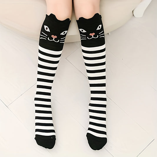 2 Pairs Kids Cat Over The Knee Socks Autumn Winter Girls Cartoon Socks