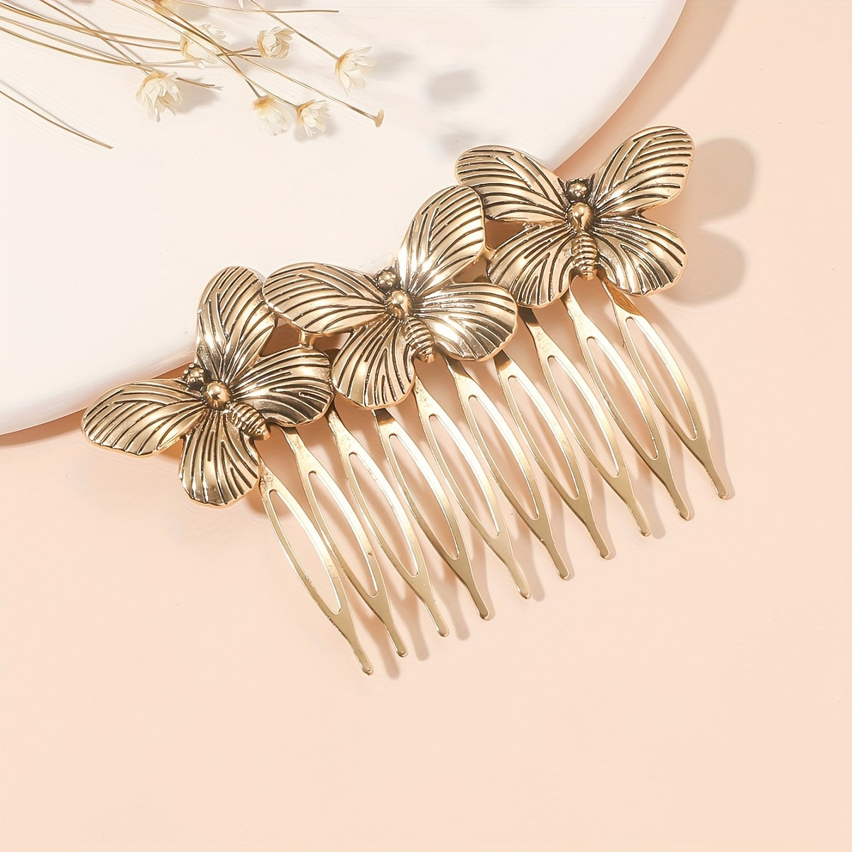 Retro Butterfly Pattern Hair Insert Comb Baroque Style Hair Side Comb