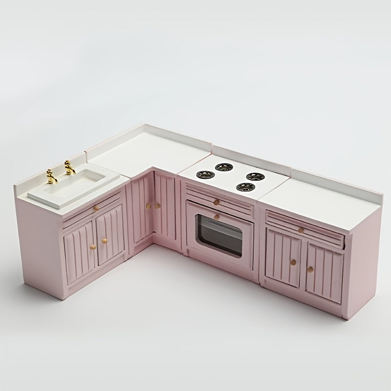 Mini 1:12 Scale Kitchen Set Wooden Cabinets Sink Countertop Cooking Station