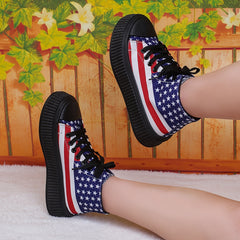 Women's Star & Striped Pattern Canvas Shoes Comfortable Lace Up Outdoor Shoes