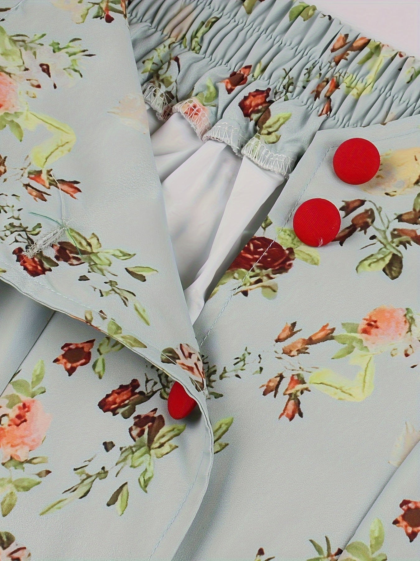 Women's Plus Floral Print Button Elastic Ruched A line Skirt