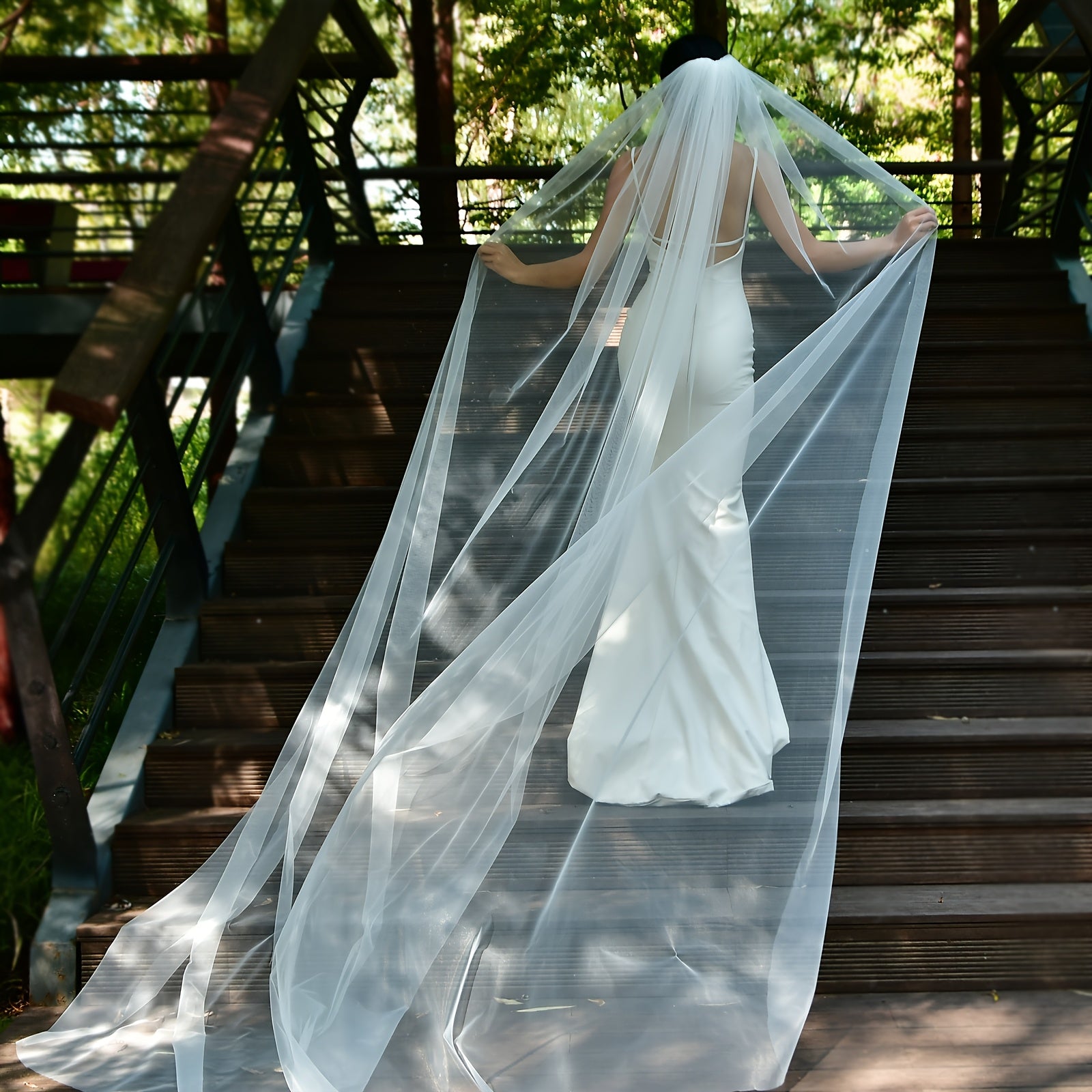 Long Train Bridal Veil with Comb Soft Tulle Wedding Accessory