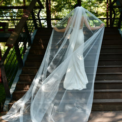 Long Train Bridal Veil with Comb Soft Tulle Wedding Accessory