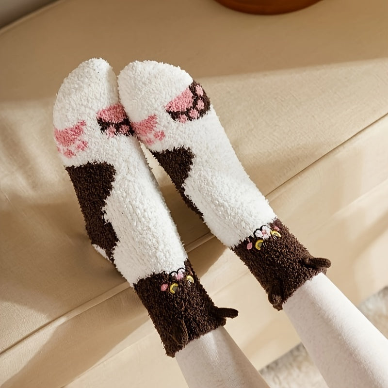 8 Pairs Cartoon Animal Print Fuzzy Warm Socks Women's Stockings