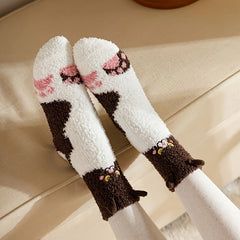 8 Pairs Cartoon Animal Print Fuzzy Warm Socks Women's Stockings