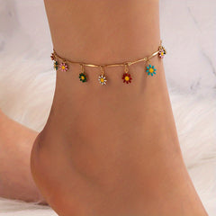 Colorful Oil Flower Tassel Anklet Boho Style Bracelet