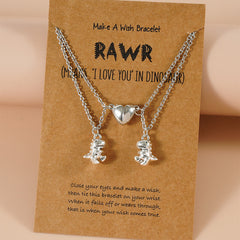 Couple Magnet Heart Dinosaur Pendant Necklaces for Friendship