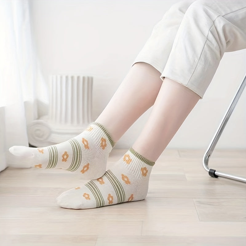 5 Pairs Floral & Bunny Print Socks Women's Stockings & Hosiery