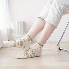 5 Pairs Floral & Bunny Print Socks Women's Stockings & Hosiery