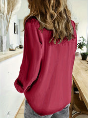  Casual Solid Long Sleeve Blouse Lapel Collar Top