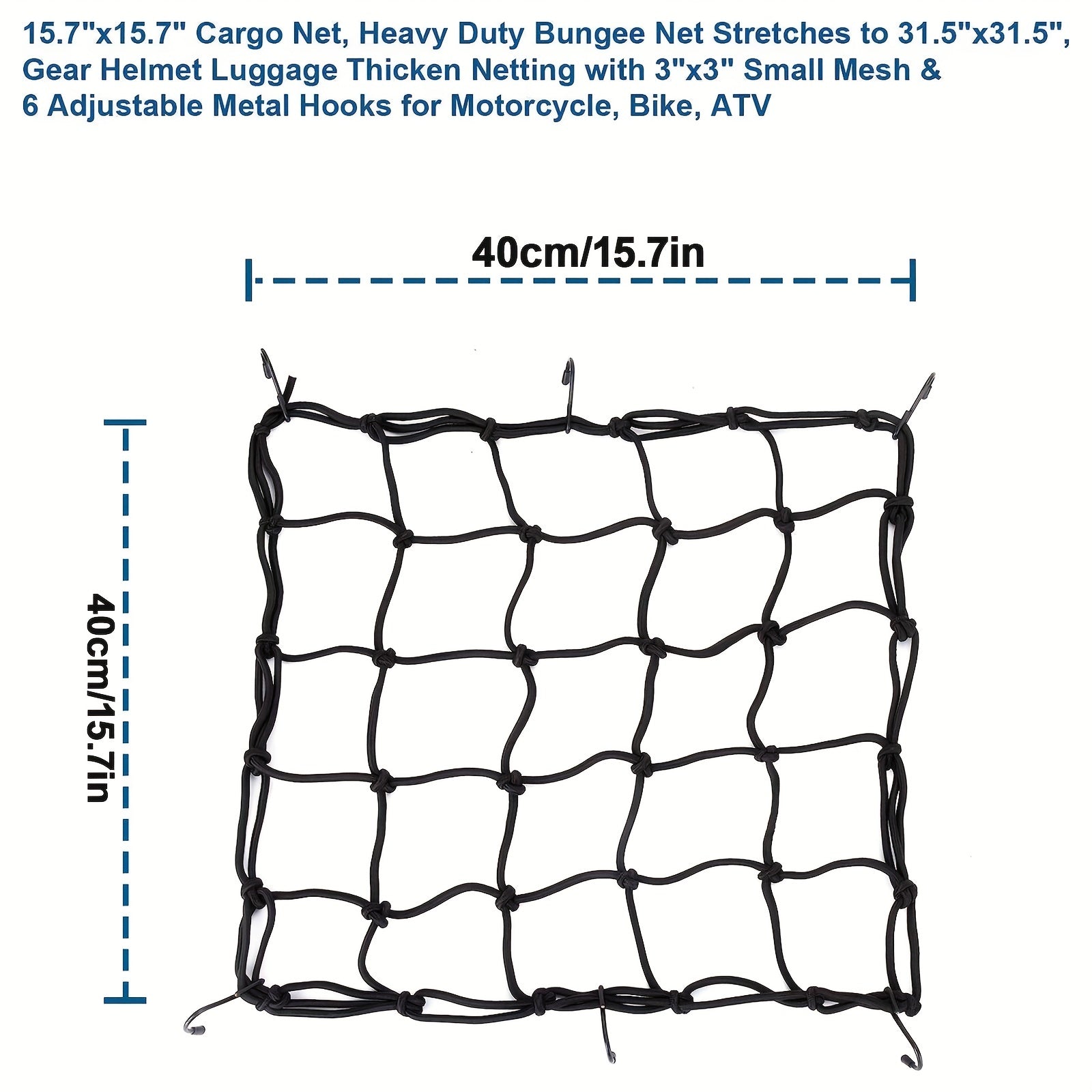 Heavy Duty Motorcycle Cargo Net 83 x 83 3 x3 Small Mesh&6 Hooks