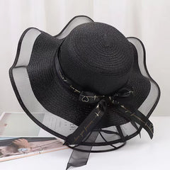 Love Streamer Mesh Gauze Brim Straw Hat Women Beach Sun Hat Valentine