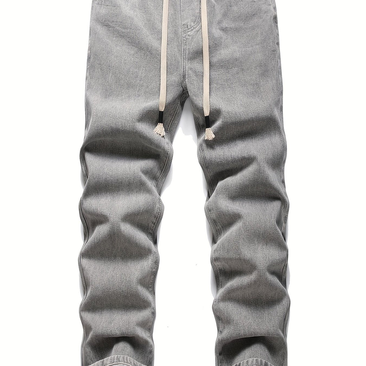 Men's Drawstring Jeans Men's Casual Street Style Straight Leg Denim Pants