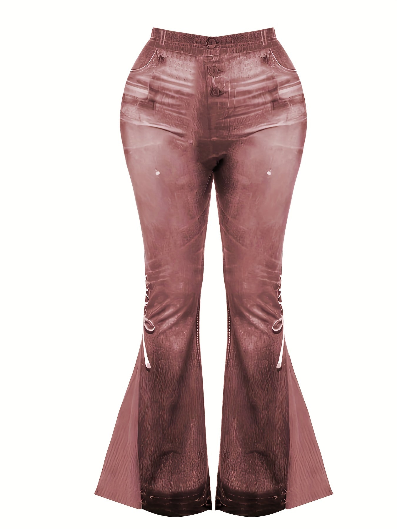  Denim Print High Rise Flare Leg Pants