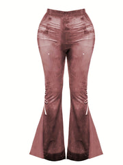  Denim Print High Rise Flare Leg Pants