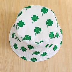 Lucky Clover Print Bucket Hat Green Sunscreen Fisherman Cap