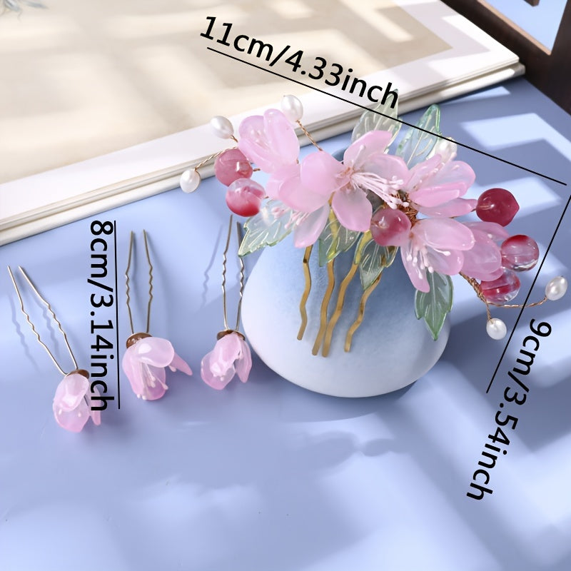 Vintage Chinese Style Hair Comb Flower Leaf Hairpin