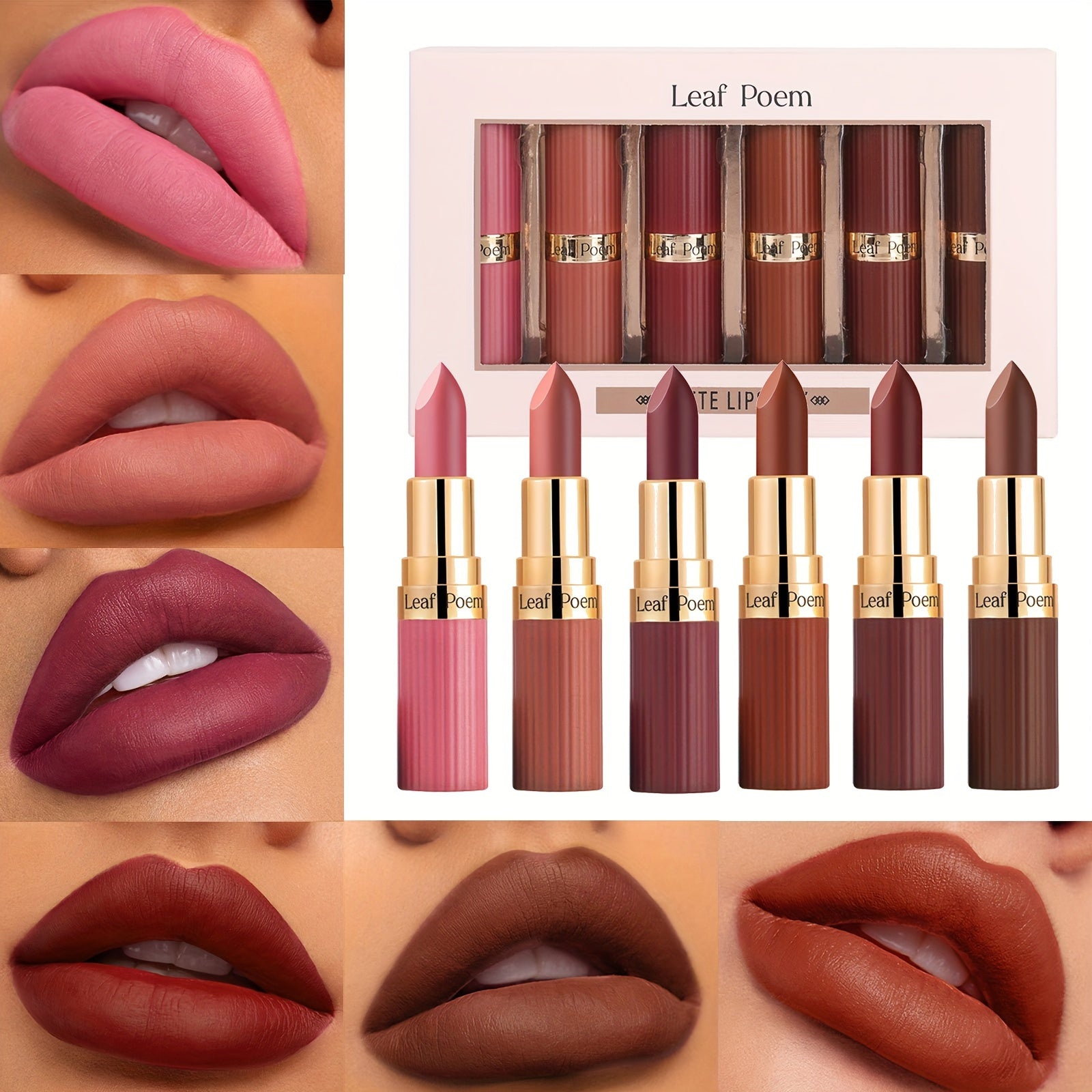 6pc Matte Velvet Lipstick Set in Pink Red Nude Shades