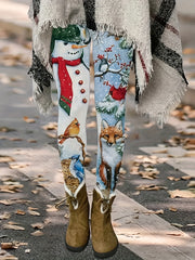 Women's Plus Snowman & Fox Print Skinny Trousers