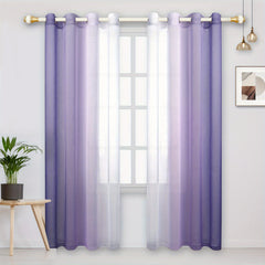 2pcs Gradient Curtain Yarn Pink Purple Sheer Curtains Polyester Curtain
