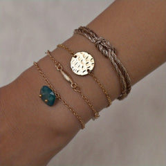 Dainty Chain Bracelet Geometric Double Circle Adjustable Hand Chain Set