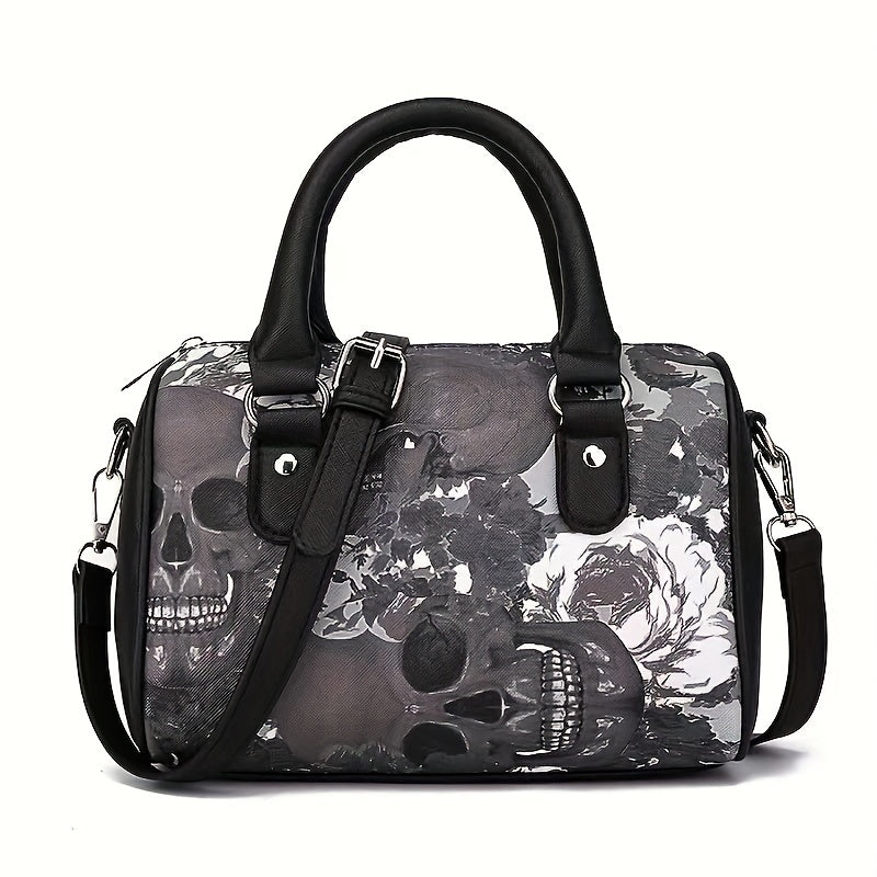 Gothic Skeleton Skull Print Handbags PU Leather Boston Bag