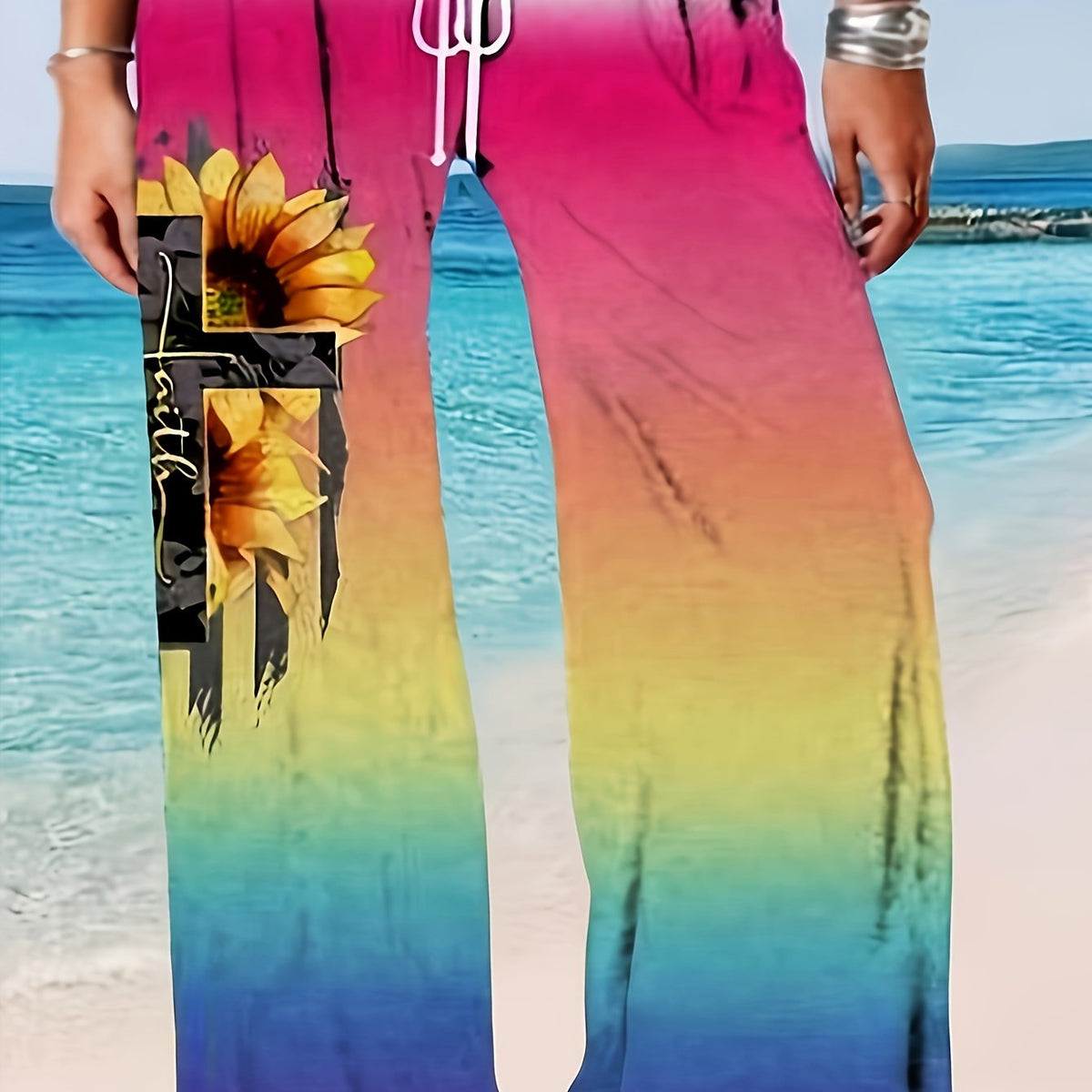  Colorblock Wide Leg Pants