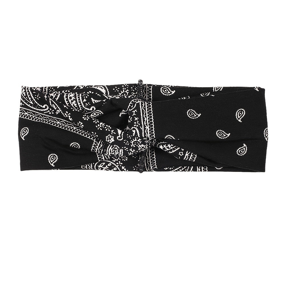 Boho Paisley Knot Wide Headband Stretch Hair Wrap Yoga Running Workout Hairband