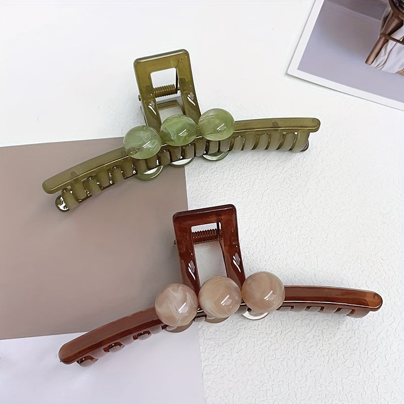4pcs Resin Hair Claw Gradient Beads Decor Ponytail Holder Hair Clip