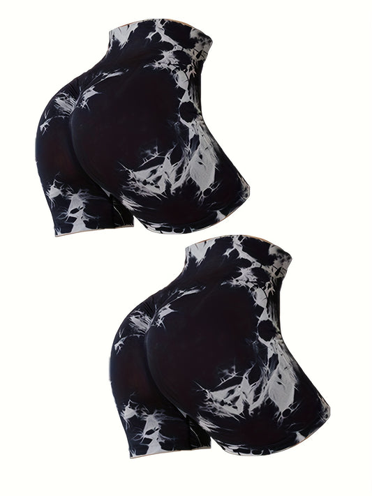 Tie Dye Quick Dry Sports Shorts High Waist Butt Lifting Running Summer Shorts