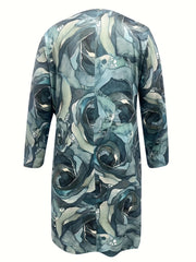 Floral Print Long Sleeve Plus Size Tunic Top With Pockets