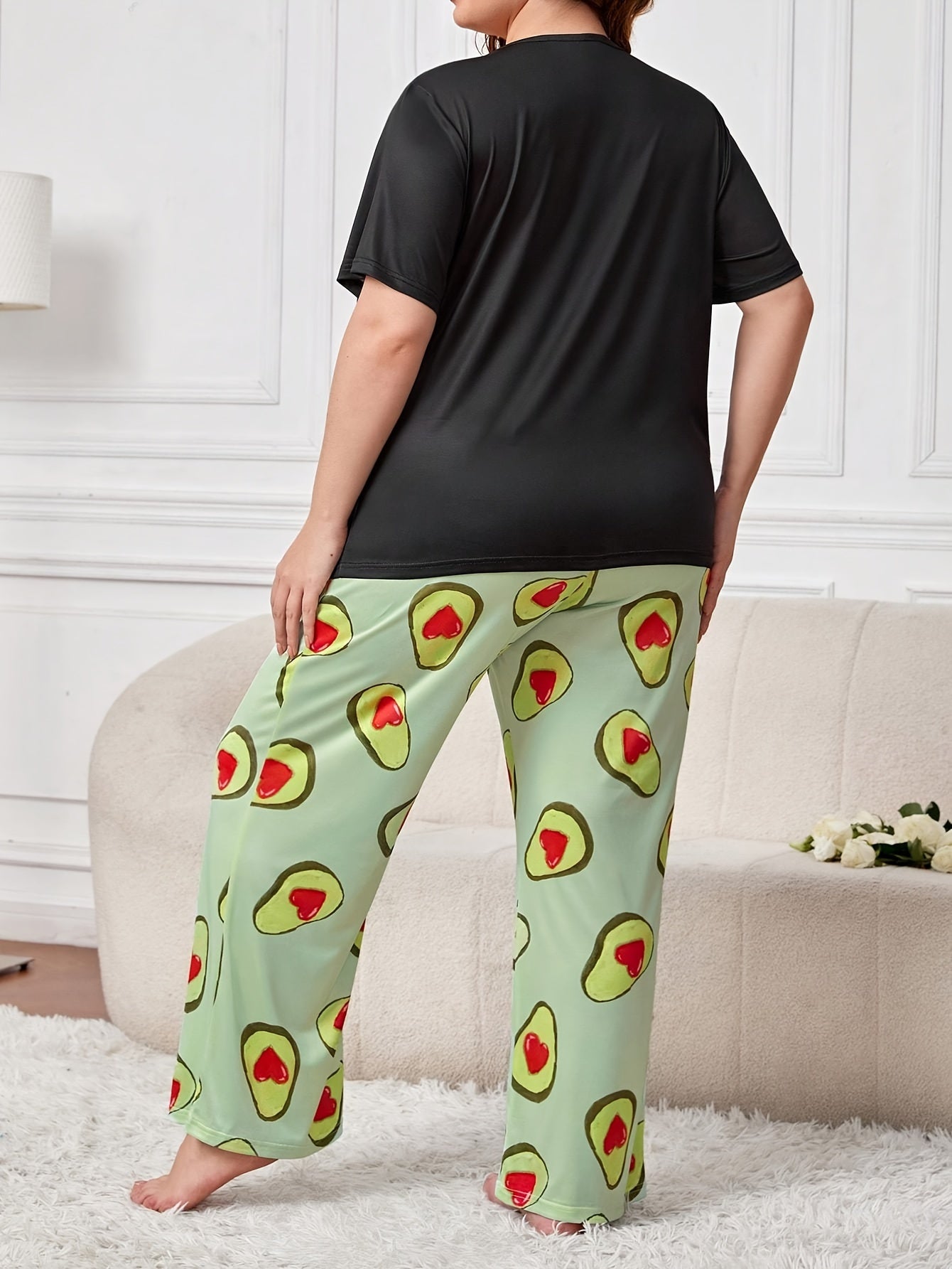  Avocado Print Pajama Set Short Sleeve Tee & Pants Loungewear