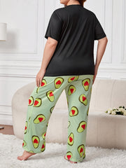  Avocado Print Pajama Set Short Sleeve Tee & Pants Loungewear