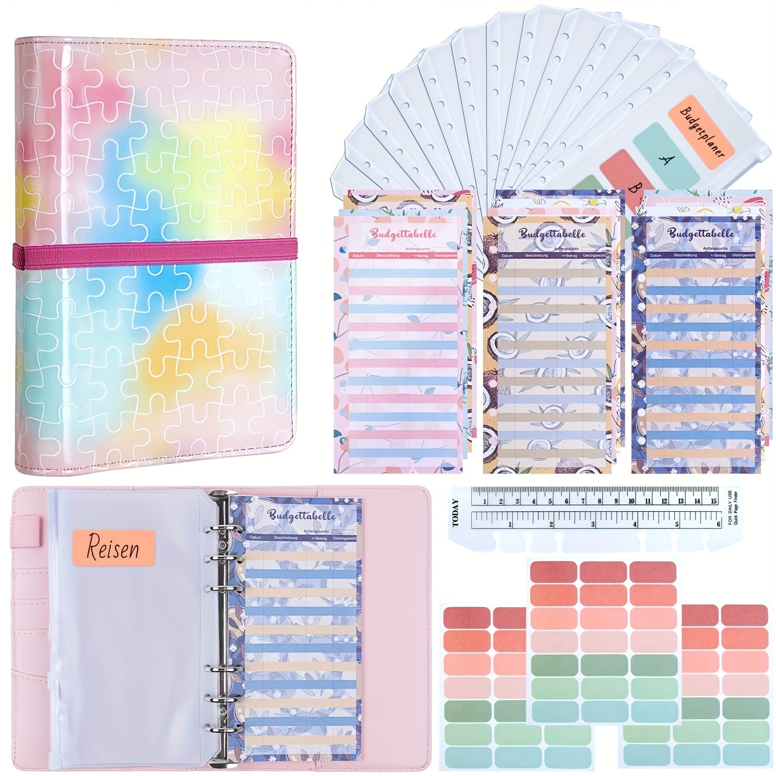 A6 Budget Book Set - PU Leather Binder Cover, Budget Sheets, Stickers