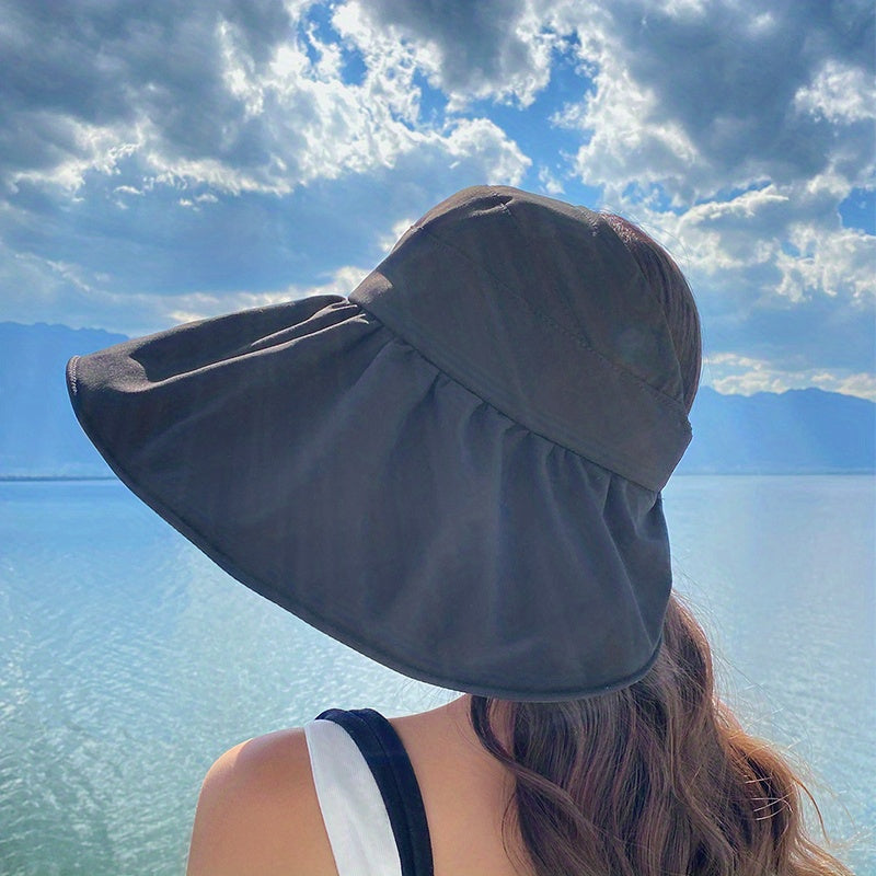 Wide Brim Ponytail Visor Hat UV Protection Travel Beach Sun Hat