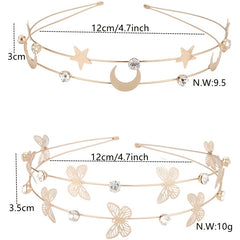 Rhinestone Crystal Headband Butterfly Moon Star Double Metal Headband