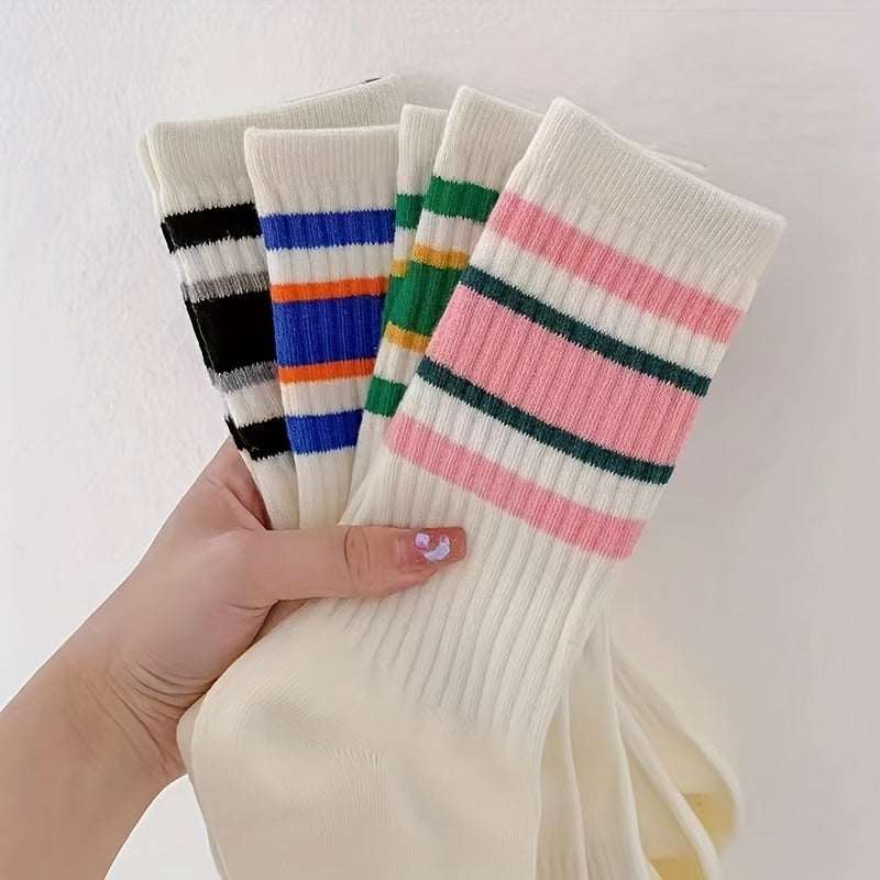 5 Pairs Striped Sports Socks for Women