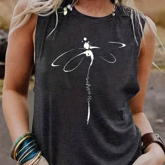 Dragonfly Print Tank Top Casual Sleeveless Loose Fit Women's Clothing