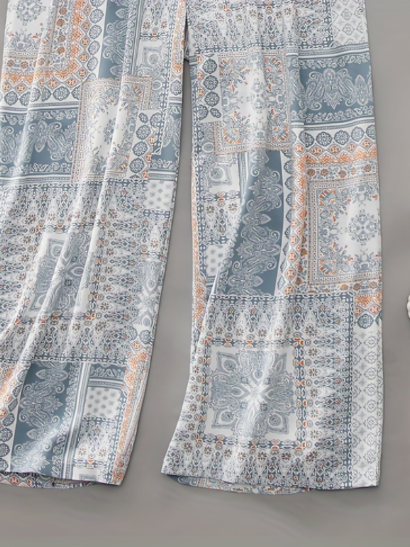 Boho Patchwork Print Wide Leg Pants Plus Size
