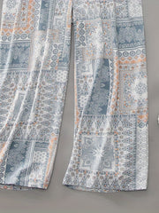 Boho Patchwork Print Wide Leg Pants Plus Size