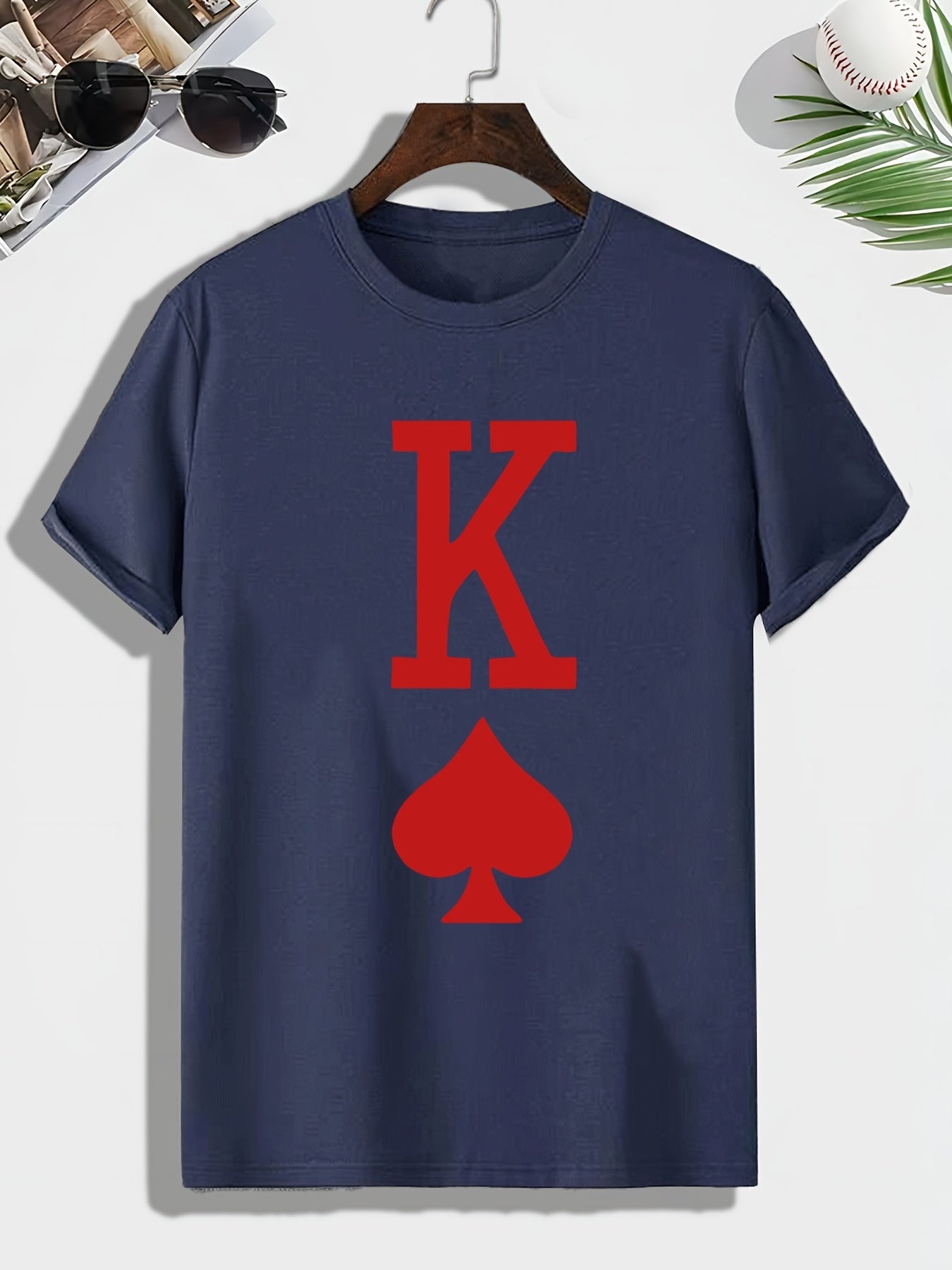 Men's Spade K Print T shirt Active Crew Neck Tee Men's Clothing