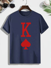 Men's Spade K Print T shirt Active Crew Neck Tee Men's Clothing
