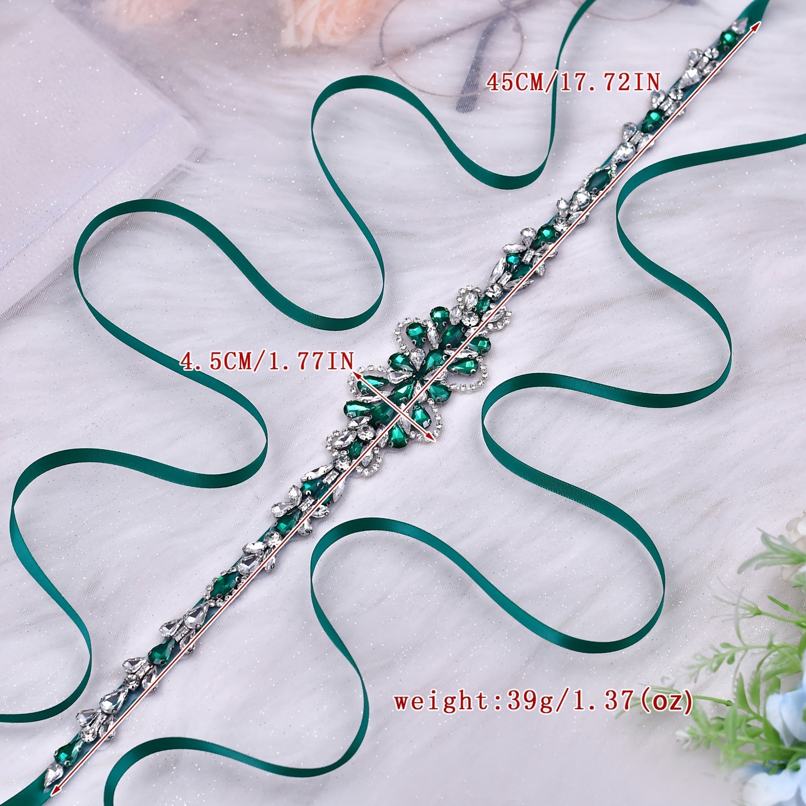 Emerald Green Rhinestone Bridal Sash Wedding Belt